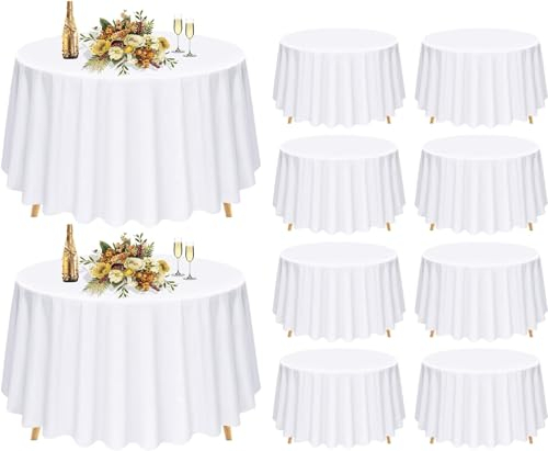 Pesonlook Paquet de 10 nappes Rondes de 120 Pouces, Nappe Ronde Blanche de 305cm, Nappe Ronde en Polyester Lavable pour Mariages, banquets ou Restaurants (Blanc)