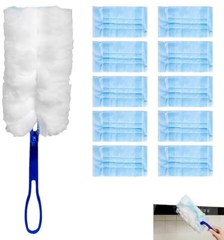 Flash Dust Magnet, 10 PCS for Cleaning Disposable Dusting Refills, 1 Blue Extender Handle, Disposable Duster Heads, Hand Duster Refills, Microfiber Dusting Cloth For Cleaning Dust, Dirt