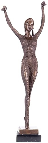 Bronzeskulptur Pariser Salon – Art Deco Tänzerin nach Chiparus, Starfish Schlangentänzerin, Signierte Bronze auf Marmorsockel, 43 cm Dekofigur im Stil der 1920er Jahre pab018 Palazzo Exklusiv