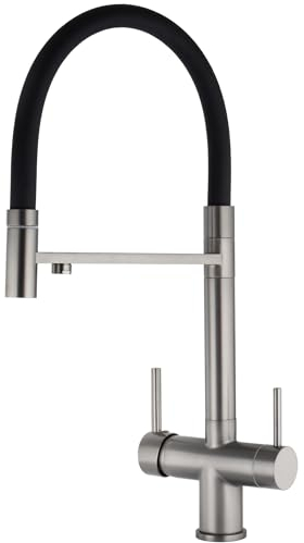 VALAZ 3 Wege Filter Osmose Wasserhahn Küche SSchwarz Matt und Gun Metall | Küchenarmaturen | Wasserhahn Sprudelwasser, Wassersparend, 360 Grad Drehbar | Einfache Installation | Manzanares-Serie