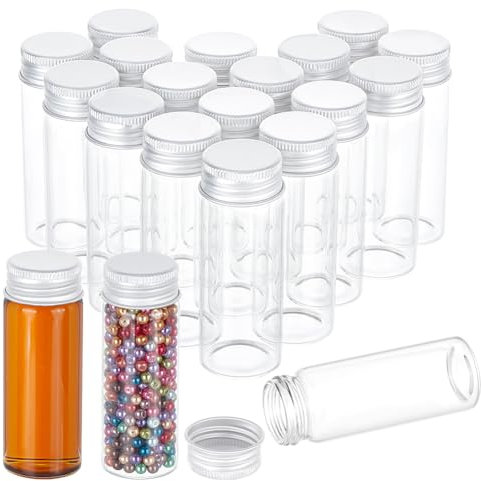 BENECREAT 20 Pcs Bouteille Scellée en Verre de 40 ML avec Bouchon à Vis en Aluminium, Flacon D'Échantillon Liquide Transparent à Joint Vide pour Échantillons, Fournitures de Mariage, Décoration