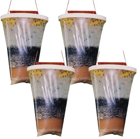 Gobesty Piege a Mouche Interieur Exterieur, 4 Pièces Attrape Mouches Suspendu Attrape Mouches Dextérieur, Recharge Piege a Mouche, Piège à Moucherons Transparent pour Jardin Extérieur, Ferme, Écurie