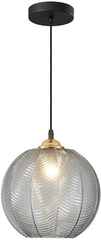 KCO Lighting - Lámpara colgante vintage de cristal ahumado de mediados de siglo, moderna, color negro, montaje semiempotrado, lámpara de techo minimalista, 1 luz, lámpara colgante redonda grande