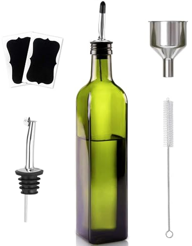 Oliera Salvagoccia, 500ML Dosatore Olio con Imbuto e Dosatore Oliera da Tavola per Cucina e BBQ (Verde)
