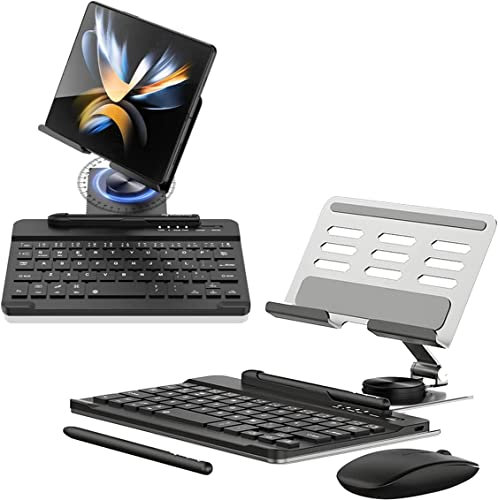 For Samsung Galaxy Z Fold 6 5 4 3 Keyboard and Mouse & Touch Pen, Portable Detachable Bluetooth Keyboard with Adjustable Desk Stand Holder for Z Fold 6 5 4 3 Phone (Grey)