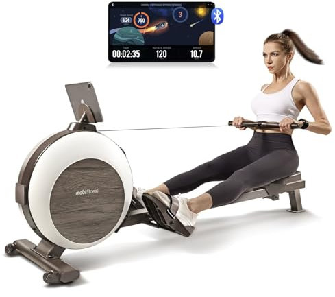 MOBI FITNESS Luka Rudergerät für Zuhause, Intelligent Magnetisches Rudergeräte mit 40 Widerstandsstufen, Max Belastbarkeit von 160 KG, Vertikale Aufbewahrung (Kompatibel mit Apple Watch & APP)
