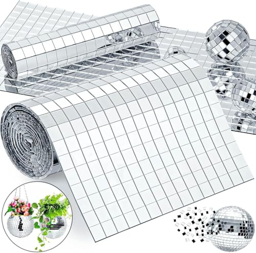 10x10mm Mosaic Tiles Self Adhesive, 1350 pcs Mirror Mosaic Tiles, Square Disco Mirror, Disco 4D Ball Stickers for DIY Craft Party Decoration