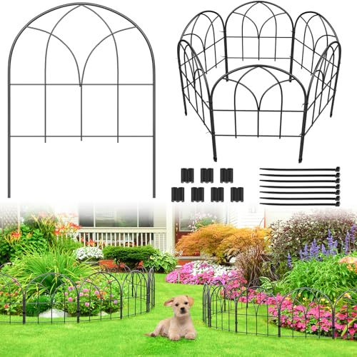 Youpehom Small 12.55*16.53 Decorative Garden Fencing Border, No Dig Fences Barrier, Black Metal Fence, Garden Edging Fence Panel, Dog Fence Outdoor for Yard, Flower Bed (6 pcs)