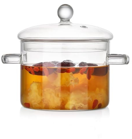 Clear Glass Pots for Cooking, Glass Stew Pot Glass Soup Pot with Lid Kitchen Stockpot Glass Cooking Pot Thickened Stock Pot Large Serving Bowl Simmer Pot for Stove(1.6L)