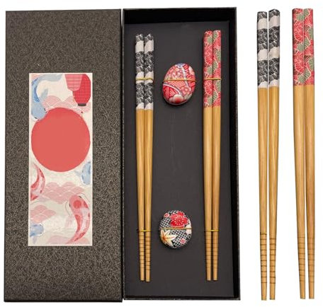 Counius Baguette Chinoise,2 Paires Baguette Japonaise,Baguettes Chinoises ,Avec Support,Baguettes Japonaises Réutilisables, Style Chinois Elégante Ensemble de Baguettes pour Cuisine Maison Restaurant