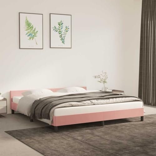 Myheimly Bettgestell mit Kopfteil, Bettrahmen mit Lattenrost, Bett Polsterbett mit Stützbeinen, Schlafzimmerbett Einzelbett, Samt Bettgestell Rosa,180 x 200 cm