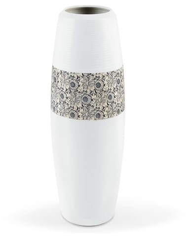 fanquare Jarrones Grandes Blancos de Pie, 50cm de Altura Florero Decorativo de Cerámica Moderna para Sala de Estar de Hierba de Pampa Oficina