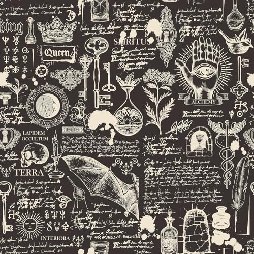 FunStick Bathroom Wallpaper Anthracite Black Mystic Self Adhesive Wallpaper for Walls Bedroom Medieval Magic Mysticism Grey Black Vinyl Wrap for Furniture Cupboards Table Top Anthracite 44.5CM×3M