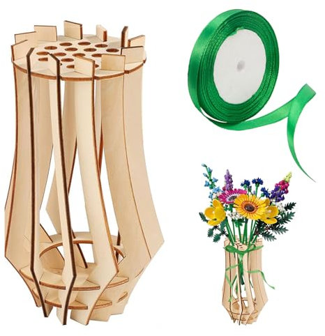 Xerteam Vaso in legno per bouquet di fiori da costruzione, vaso da fiori per blocchi di costruzione botanico, vasi per fiori Rose da costruzione, narcisi, botanici e girasoli con cintura di fiori