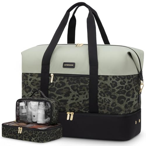 LOVEVOOK Travel Duffle Bag for Women, Waterproof Overnight Weekender Bag with Shoes Compartment & Trolley Sleeve, Hospital Holdall Cabin Suitcase Carry On Flight Bags for Ryanair easyJet