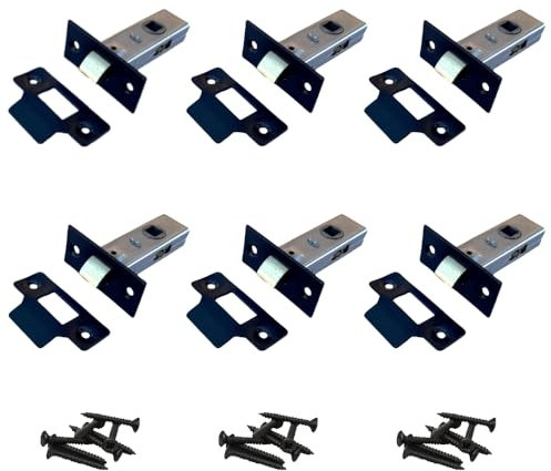 Epsom Door Handle Tubular Mortice Door Latch 64mm (2.5) Internal Latch with Screws Strike Plate 8mm Spindle 44mm Backset Matt Black Nickel or Brass Packs of 1 4 6 (Black 6 Tubular Latch)