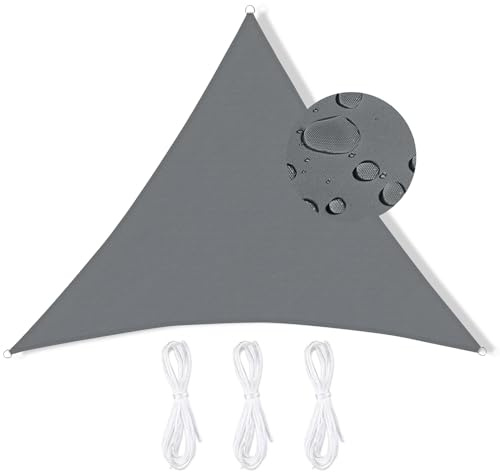 Voile d'Ombrage Triangle 3 x 3 x 3 m, Voile d'Ombrage Imperméable Triangulaire, Imperméable Toile Ombrage UV Protection pour Patio Jardin, Terrasse, Extérieur, Balcon, avec Kit De Fixation, Gris