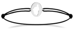 TALISMAN JEWELLERY Bracelet en Argent Sterling 925 avec cordon noir ajustable - Île de Corse, Corsica (11 mm x 14 mm de pièce)