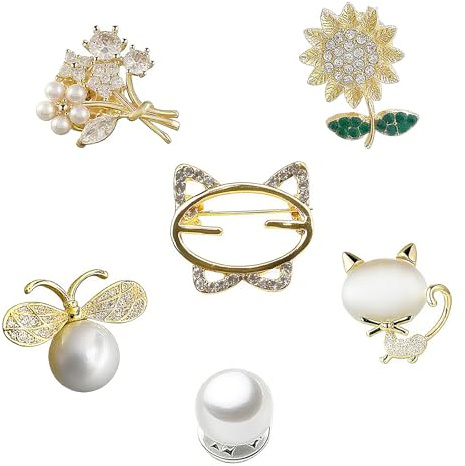 EUYKQNOI 6 PCS Broche de Floral, Broche de Boutons, Broche Femme Vetement, Boutons de Broche de Chemise, Broche de Cristal Élégant, Broche De Sécurité de Strass,pour Filles Femmes