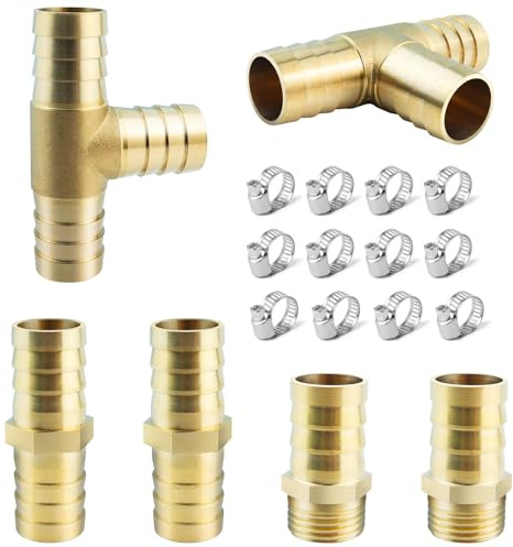 GZjiyu Raccord de Tuyau en laiton 19 mm,avec 12 Collier de Serrage,6PCS | 3 Voies en T pour Carburant,connecteurs de réparation pour Eau Gaz Air Huile Carburant