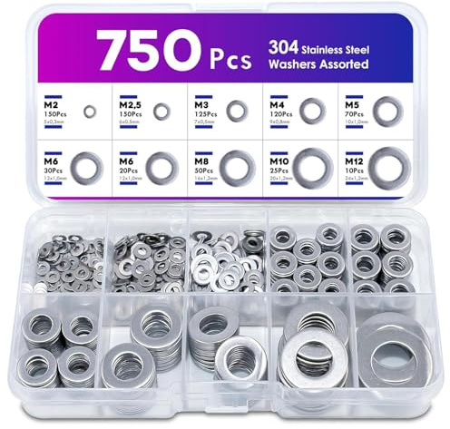 750 PCS Stainless Steel Washer,Washers for Screws Bolt,9 Size Metal Washer | Metal Washer Hardware Assortment Set M2 M2.5 M3 M4 M5 M6 M8 M10 M12-for Home Automotive Shop Factories Repair Construction