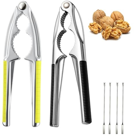 Nussknacker Walnüsse,6-teiliges Nussknacker Set,Nussknacker Edelstahl, Nußknacker für Walnüsse,mit 2 Nussknackern und 4 Nusspickern, ideal für Familienfeiern, Weihnachtsbäckerei und täglichen Gebrauch