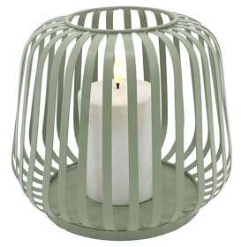 Candela Lights LED Solar Laterne für Aussen & Innen Metall | Dämmerungsautomatik | Timer | LED Kerze wetterfest & Akku | Outdoor Gartenlaterne (Green, 17x20cm)