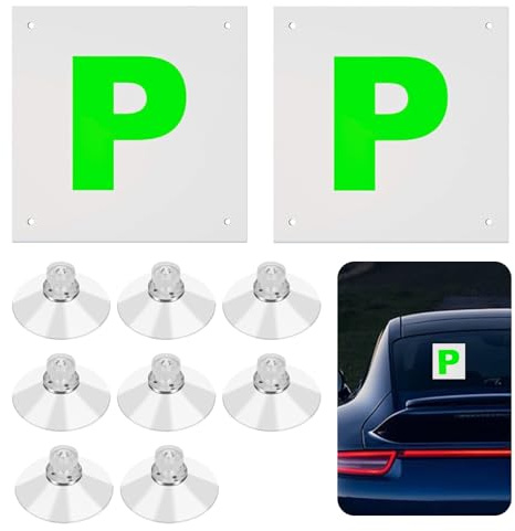 2 Pack Reflective Magnetic P Plates for Car | Removable Magnetic Learner Driving P Plates with 8 Suction Cups, Reflective At Night, Safe Driving, for Car Learners (P)