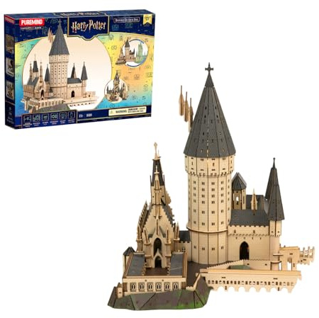 PUREMIND Harry Potter Hogwarts Große Halle, 3D-Holzpuzzle DIY-Schlossmodell | Offiziell lizenziert, Harry-Potter-Geschenkidee, Große-Halle-Szene, bewegliche Treppe, DIY-Bau, Sammlermodell, Regal, Vitrine
