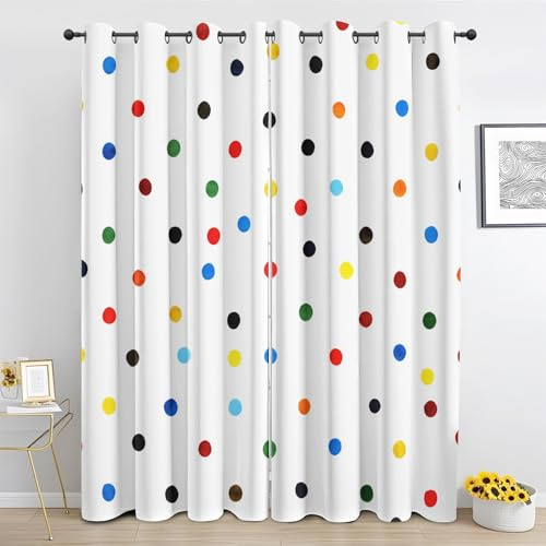 Generisch Regenbogen Punkt Vorhang, Bunte Polka Dot Deko Vorhänge mit ösen, Gardinen Blickdicht 2er Set, Thermovorhang Kälteschutz für Schlafzimmer Wohnzimmer H 220 x B 140 Dv-498