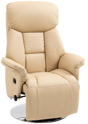 HOMCOM Fauteuil de Relaxation Fauteuil Relax Inclinable Pivotant Beige | Repose-Pied Réglable, Accoudoirs, Chaise TV, Cuir Synthétique, Jusqu'à 150 kg, pour Salon Chambre Home Cinéma