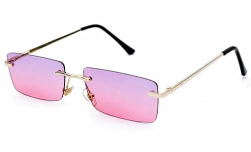 QGGNMGT Gafas de sol pequeñas sin montura, de moda, rectangulares, amarillas y naranjas, para hombre y mujer, protección UV400 (dorado-morado-rosa).