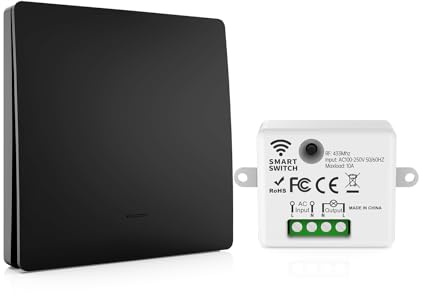 FXSFDFO Funk-Lichtschalter Wasserdicht für Bad/Garten, Installation ohne Kabel, RF433 Schalter Funk, Batteriefrei, Funkschalter 230V 10A 2300W (Schwarz 1gang+1receiver D05)