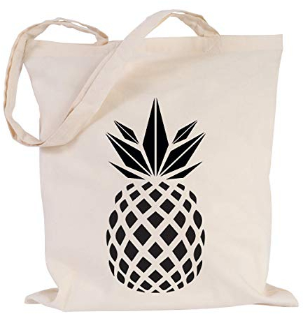 JUNIWORDS Jutebeutel - Wähle eine Farbe - Ananas (Beutel: Natur, Text: Schwarz)