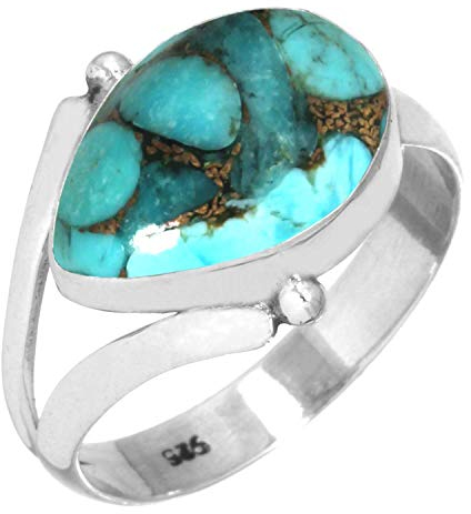 Jeweloporium 925 Sterling Silber Ringe für Frauen Kupferblau Türkis Edelstein Handgefertigt Silber Ringe Größe 63(20.1) Geburtstag Geschenk Mode Schmuck