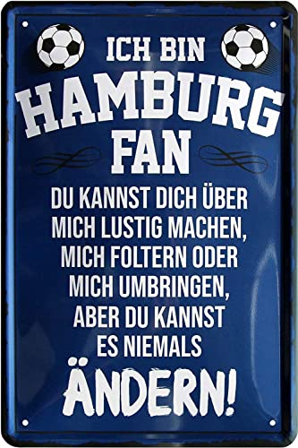 schilderkreis24 - Blechschilder ICH Bin Hamburg Fan Metallschild für Fußball Begeisterte Dekoschild Geschenkidee 20x30 cm