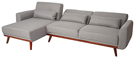Mendler Sofa HWC-J20, Couch Ecksofa, L-Form 3-Sitzer Liegefläche Schlaffunktion Stoff/Textil 280cm - grau