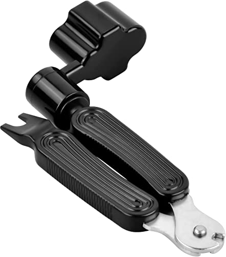 Taicols 3 en 1 Enrouleurs de Corde de Guitare, Multifonctionnel Outil de Réparation pour Guitare Ukulélé Mandoline, Coupe-Corde et Extracteur de Broches de Pont, Pince Coupante Guitares Noir