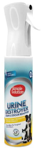 Simple Solution Nueva tecnología de pulverización, Destructor de orina Removedor de Manchas y olores para Mascotas con Poder de Limpieza Pro-bacterias - 400ml
