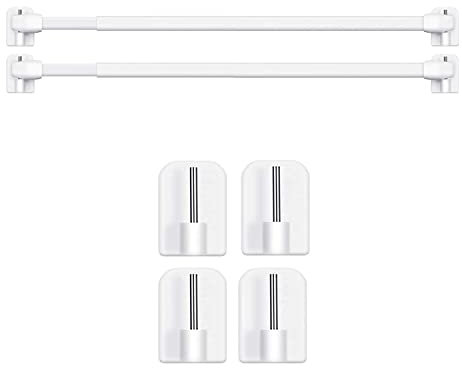 BANJILI-2 Tringles à Rideau Métalliques Extensibles avec 4 Crochets - Sans Perçage ni Vis - Réglable 30-50cm pour Fenêtres & Placards - Support Jusqu'à 1 kg (Acier Blanc Antidérapant) (2PCS-30-50CM)