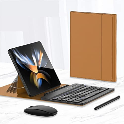 Galaxy Z Fold 4 / Z Fold 3 Wireless Keyboard Filo Case and Mouse Set with S Pen, Compatible for Samsung Galaxy Z Fold 4 5G Bluetooth Keyboard + Mouse + Stylus (Brown)