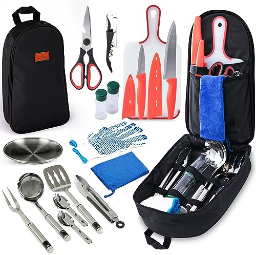 Campingausrüstung, Camping-Kochset, 21-teiliges Campingzubehör Kochen, Camping-Küchen-Set, Camping-Küchenzubehör & Organizer, Campingutensilien-Set, Campingausrüstung, Campingwerkzeuge und Sachen