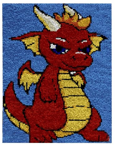 AMBATTERY Diy Knüpfhaken Set Tier Cartoon Drache Latch Mat für sich selbst Knotenteppich für Kinder,Erwachsene oder Anfänger,Latch Hook Kits Kinderteppich 31x63in