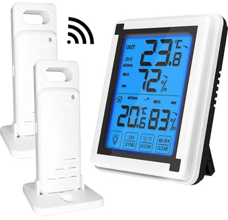 Thermomètre intérieur et extérieur pour la maison interrupteur°C/°F stations météo sans fil avec écran LCD thermomètres météorologiques avec 2 capteurs mesure la température l'humidité