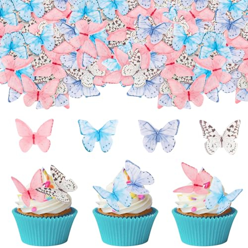 GoldRock Essbare Schmetterlinge für Torte,48 Stück Essbare Tortendeko Schmetterling,Bunt Schmetterlinge Deko Torte,Esspapier Tortendeko Hochzeit,Schmetterling Kuchen Deko Geburtstag,Muffin Deko Essbar