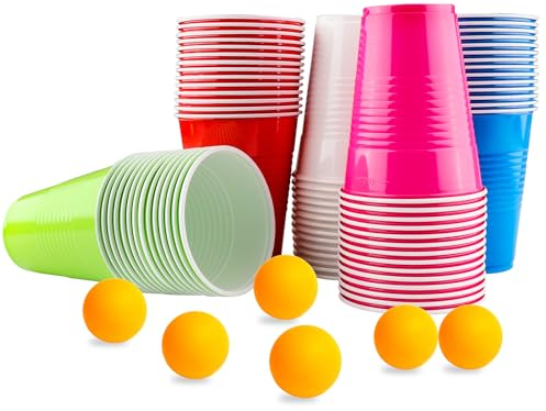 Vexillic Plastikbecher, 70 Stück 400ML Partybecher Gaming Pong Mehrweg Bunt Becher Set in 5 Farben für Geburtstag Hochzeit Festivals JGAs oder Gartenpartys (Multicolor)