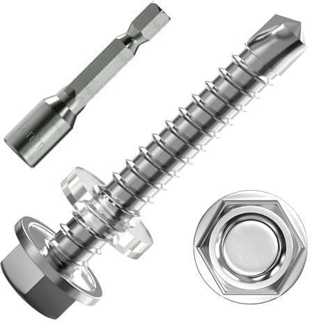 Bohrschrauben Sechskantkopf, Sechskant-Blechbohrschraube, Trapezblechschrauben Selbstschneidende Schrauben mit Dichtscheibe und Sechskant Steckschlussel, 5,5 x 32 mm, 50 Stück