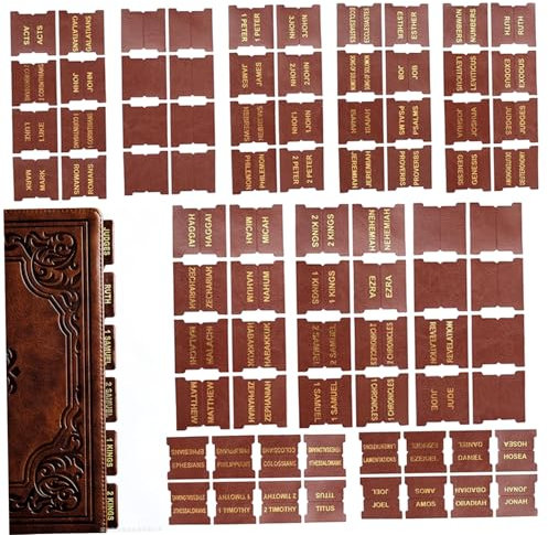 Yaoliucp Bibel Tabs für Frauen und Männer | 80 PCs Bibel Tabs 0.2x0.2 '' Lederbuch Tabs 66 Goldfolie Tabs 14 Leerzeichen Pick & Stick Bible Accessoires für christliche Gläubige Brown