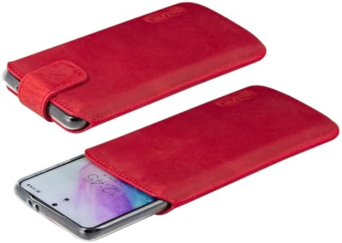 Suncase Ledertasche Etui kompatibel mit Samsung Galaxy A56 5G Hülle Innenmaße: 168 x 82 x 15 mm (geeignet für Dicke Bumper/Backcover Modellen) in antik rot