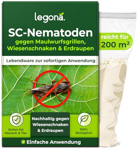 Legona Nématodes SC pour lutter contre les courtilières – 100 millions pour 200 m² / 500 l de terreau – Traitement bio sans nuisibles pour pelouses et massifs